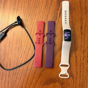 Fitness tracker Smartwatch with Cream, Red, and Purple Bands